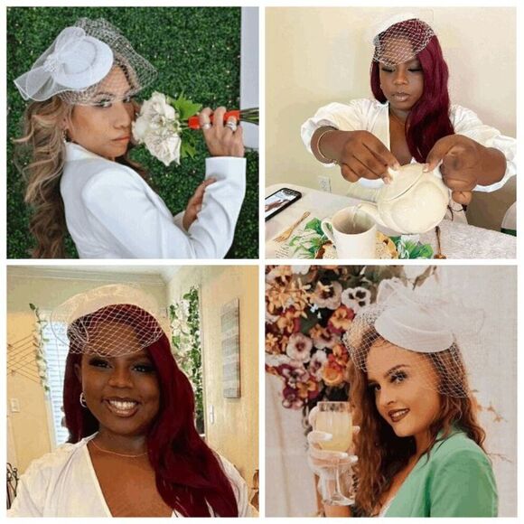 🤍 Pinup Accessory 1950s Retro Vintage Fascinator Bridal White Pillbox Veil Hat - Picture 8 of 10